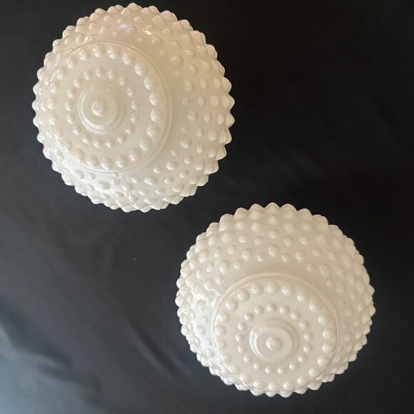 Vintage MCM White Hobnail Milk Glass Globe Lamp Shades Light Covers Pair 3.25" - Picture 4 of 11